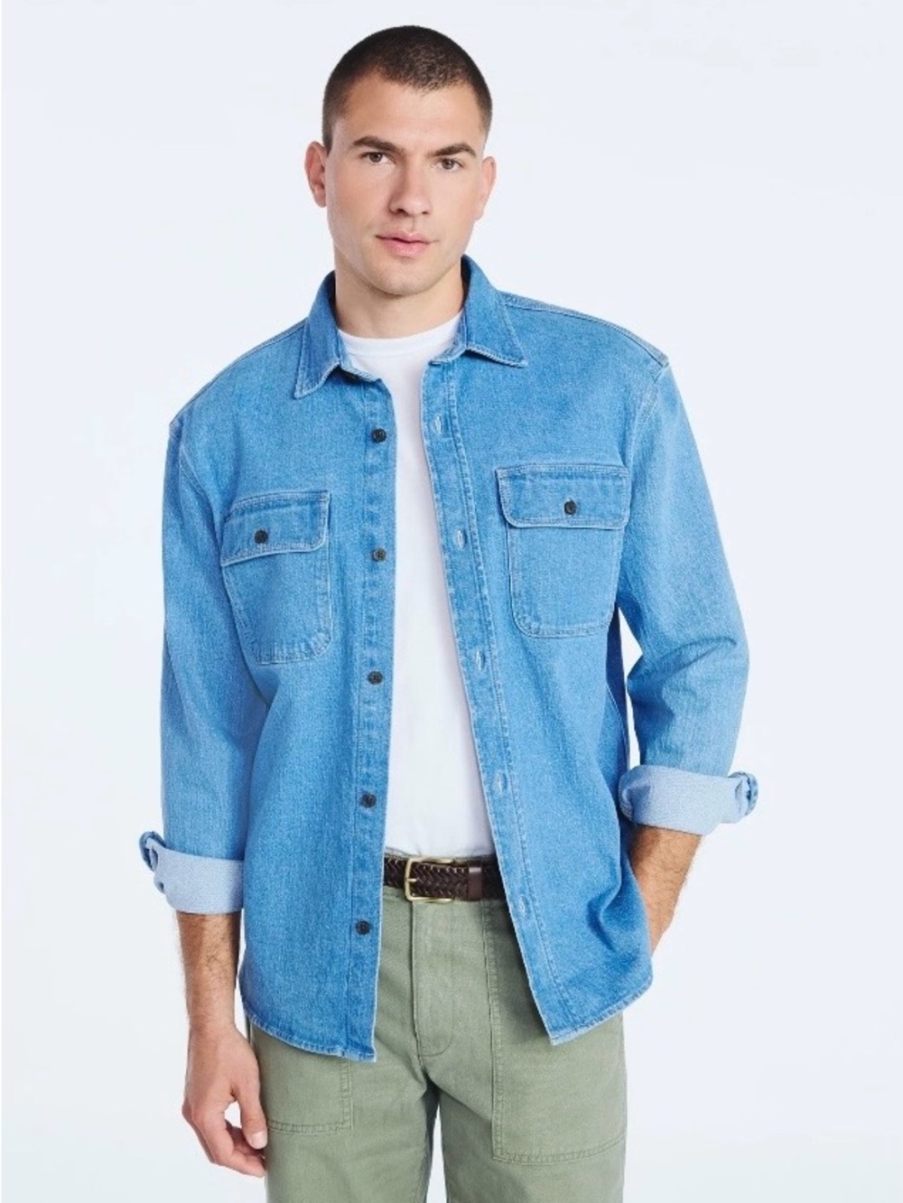 Men's Light Blue Denim Button-Down Shirt